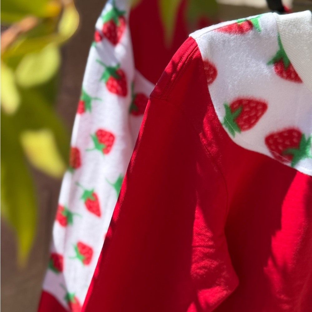 Red Strawberry Print sweatshirt for two sisters , family look